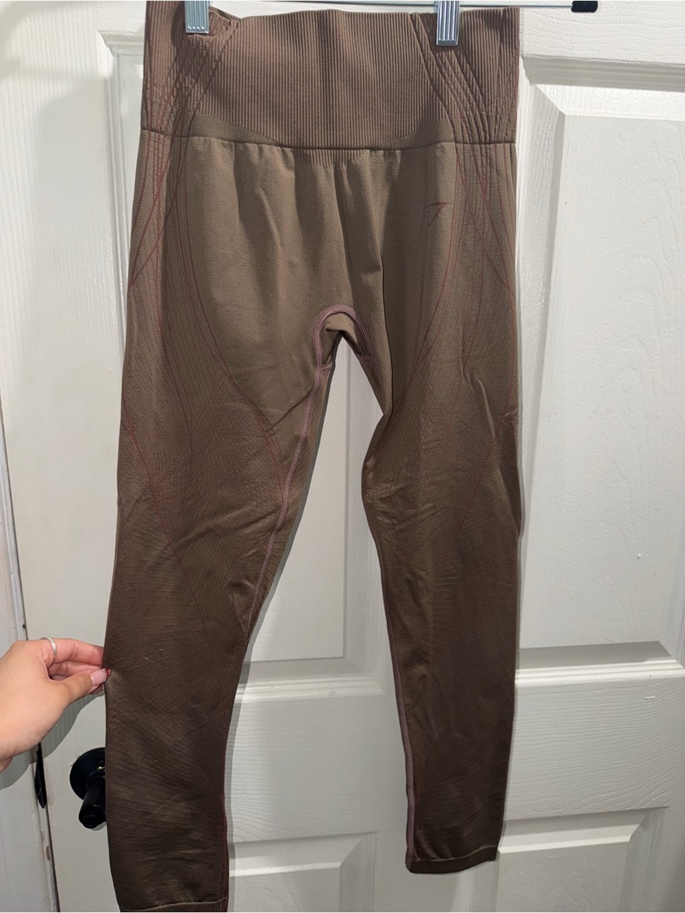 Gymshark Brown High-Waist Leggings with Pink Stitching